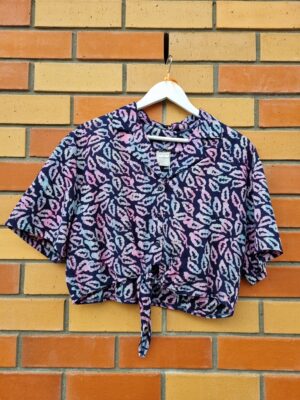 Made in NZ Blue Purple Print Cropped Tie Shirt | Best fit 14-16