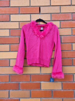 Youth Guess Jeans Pink Knit with Fluffy Collar | Size 10-12 or Adult 4-6 *AS NEW