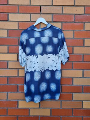 Casual Works Blue White Floral Print Rayon Shirt | Best fit M