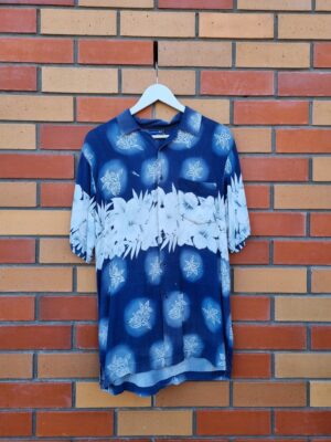 Casual Works Blue White Floral Print Rayon Shirt | Best fit M