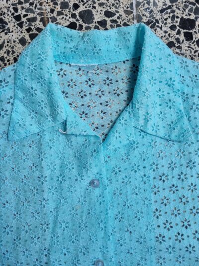 Vintage Light Bue Flower Lace S/S Shirt | Best fit 10-12 - Image 3