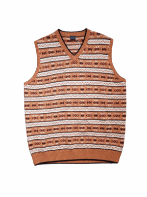 McNeal Orange Print V Neck Wool Vest | Best fit XL