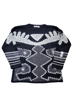 Mia Cossotta Black Grey Embroidered Wool Blend Sweater | Best fit 12-16