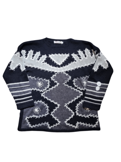 Mia Cossotta Black Grey Embroidered Wool Blend Sweater | Best fit 12-16