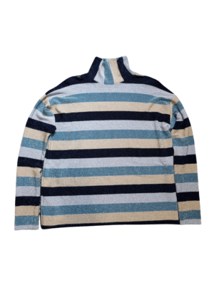 Handmade Blue Stripe Lurex Turtleneck Top | Best fit 12-14