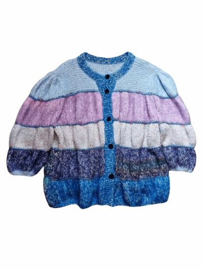 Handknit Blue Purple Mohair Balloon Sleeve Cardi | Best fit up to 20