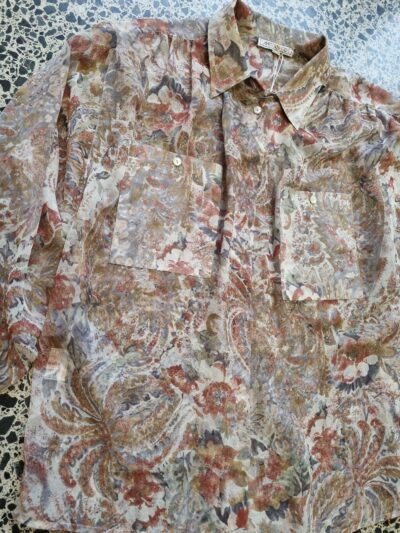 Miss Deb Cream Red Blue Paisley Sheer Shirt | Best fit 12-14 - Image 3