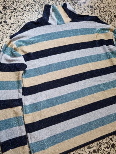 Handmade Blue Stripe Lurex Turtleneck Top | Best fit 12-14 - Image 3