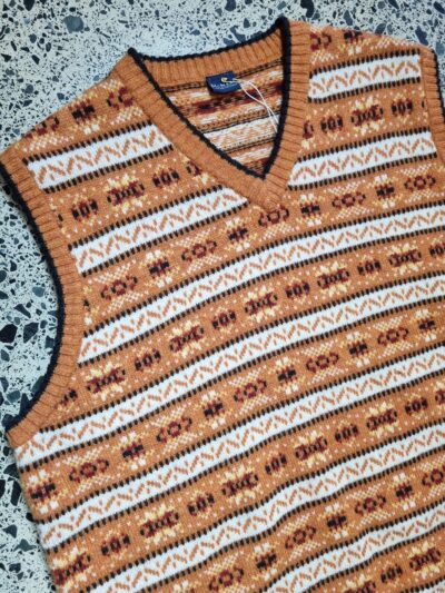 McNeal Orange Print V Neck Wool Vest | Best fit XL - Image 3