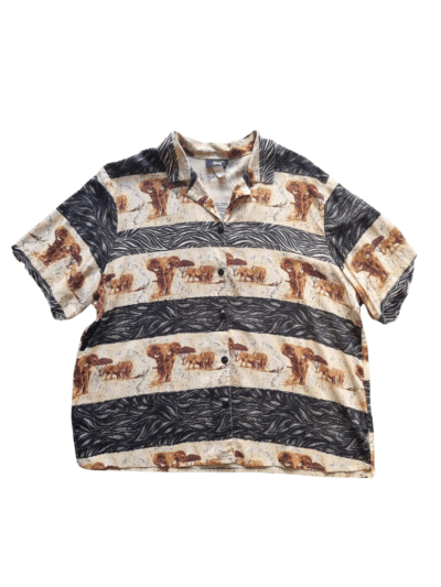 Tapestry Beige Black Elephant Rayon Shirt | Best fit XL