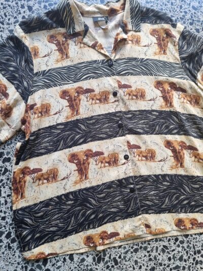 Tapestry Beige Black Elephant Rayon Shirt | Best fit XL - Image 3