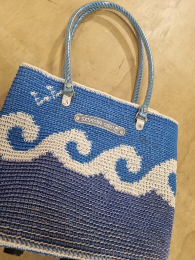 Skipping Girl Blue White Wave Rope Tote Bag - Image 3