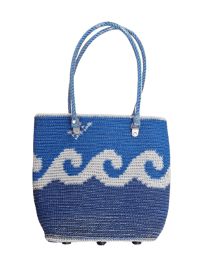 Skipping Girl Blue White Wave Rope Tote Bag