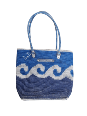 Skipping Girl Blue White Wave Rope Tote Bag