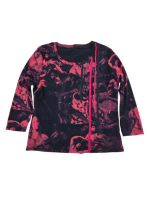 Red Black Figure Print Mesh Top | Best fit 14-16