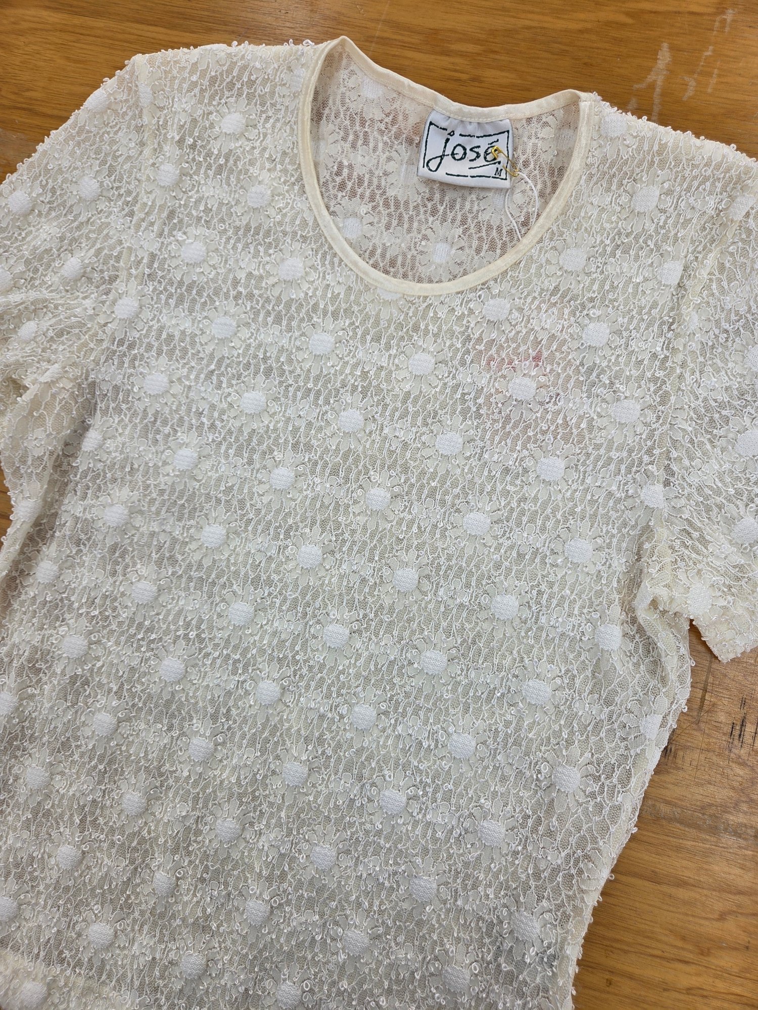 Jose NZ Made Cream Flower Knit tee | Best fit 10-12 - Image 3